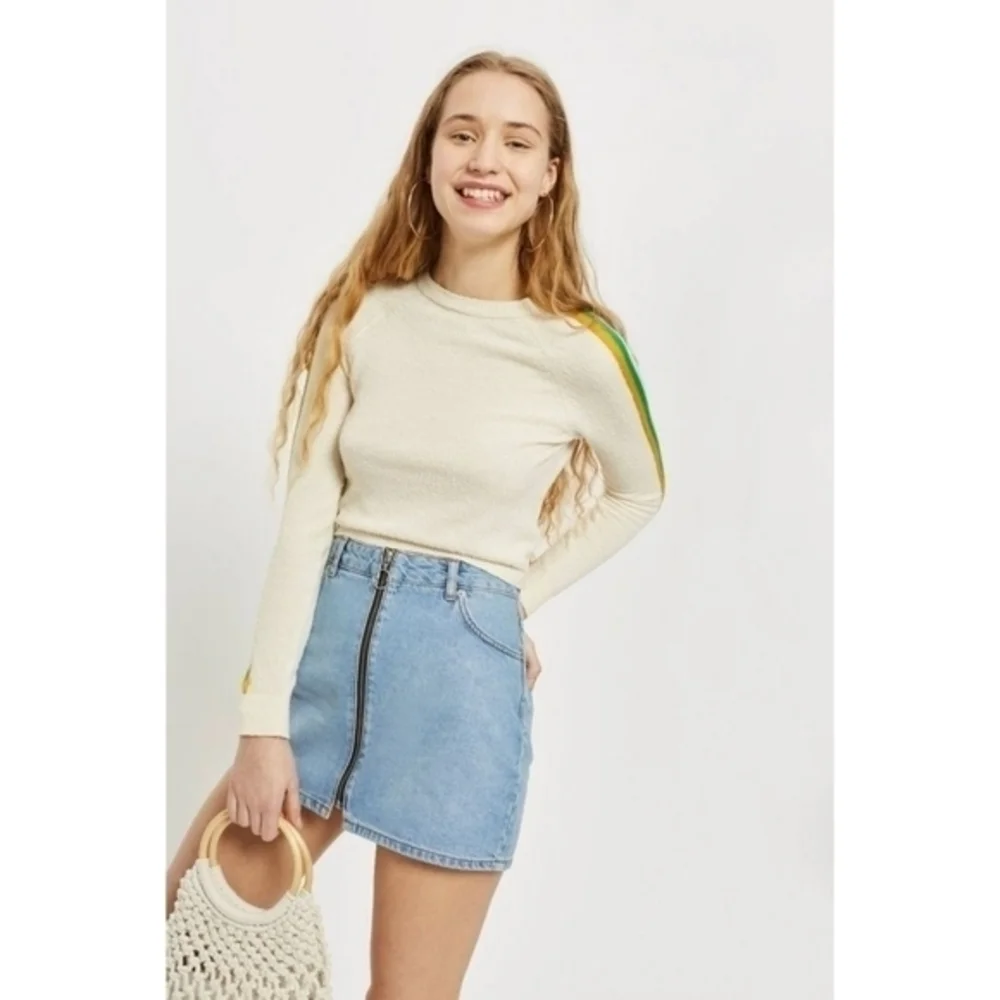 Topshop Mini Skirt Moto Denim Zip Front Skirt Size‎ 8
